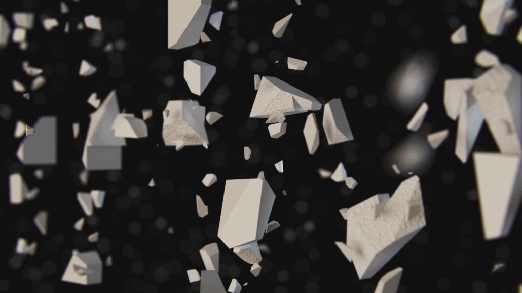Floating shards in 3D for music visualization of the typography of the word rhythm