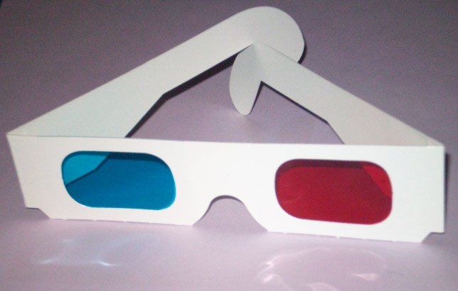 a pair anaglyph glasses that were used to view a 3d film production back in the day