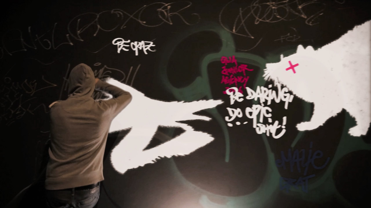 Film producer still of a motion design teaser showing animated Graffiti