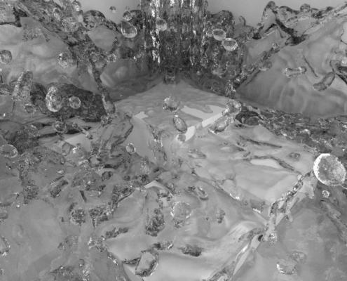 3D Fluid Simulation Water Splashing into Room