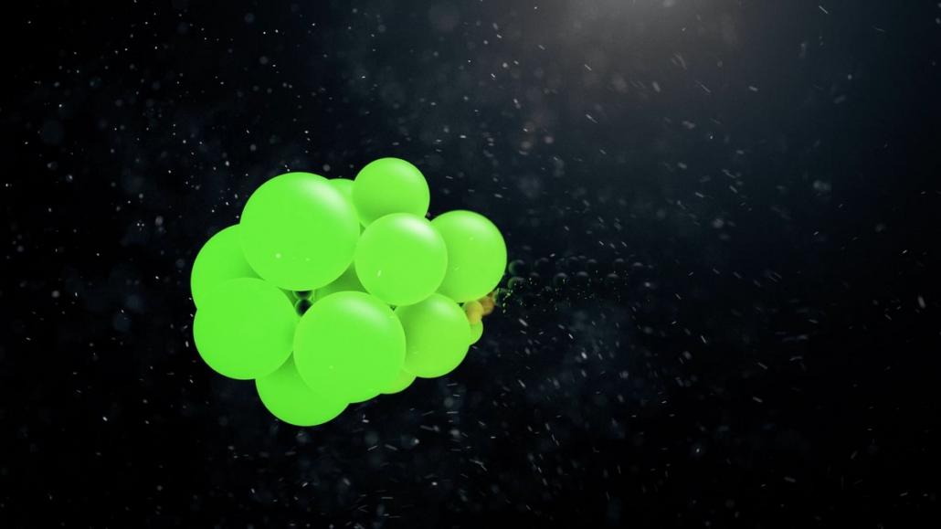 On the picture you can see several digitally created green bubbles connected to each other and made by music video companies.