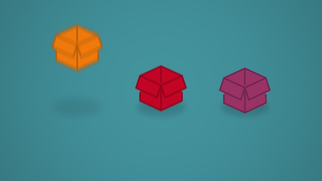 Explainer video frame of differently colored box icons