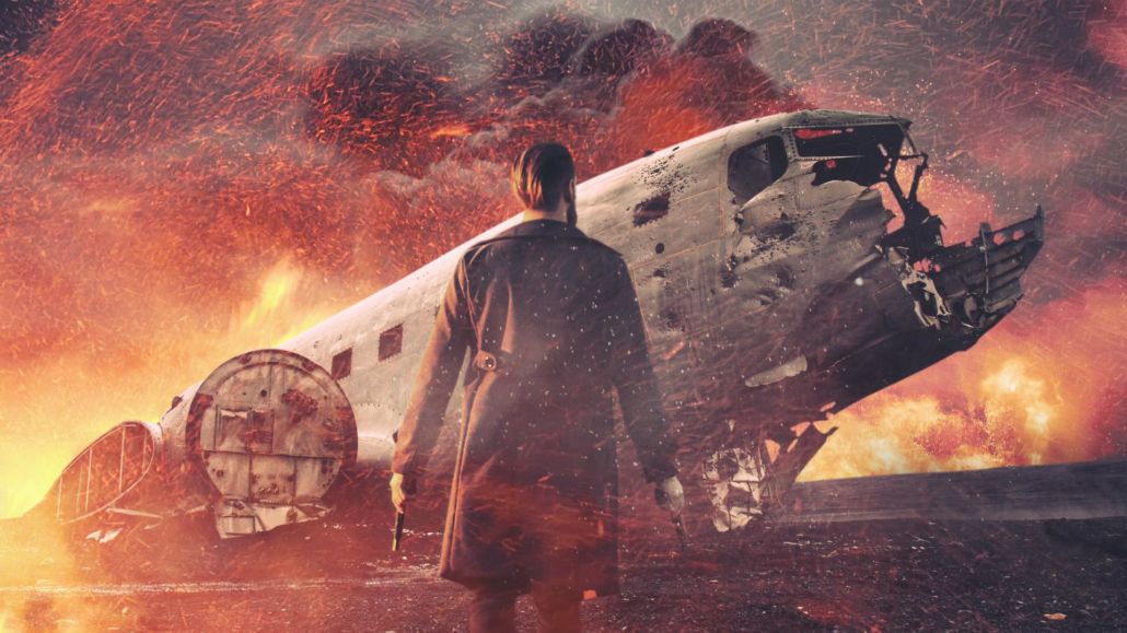 Our film company did this CGI shot with a man holding guns and standing in front of a crashed plane with fire