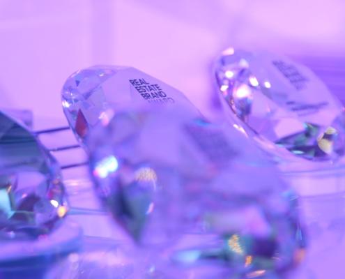 In this picture we see diamonds as prices for the Real Estate Brand Award 2017 in the context of an event documentation.