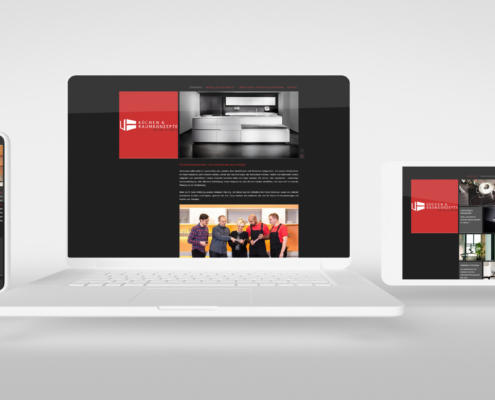 Mockup showing the Website Creation result on three white devices